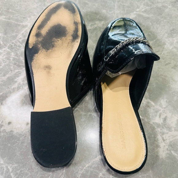 MARC FISHER Womens Blk Pam Square Toe Block Slip On Patent Leather Shoes SZ 9.5 - Picture 4 of 4